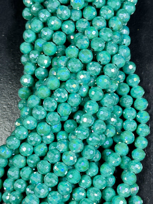 Beautiful Mystic Chinese Crystal Glass Bead Faceted 8mm Round Bead, Gorgeous Iridescent Teal Green Color Crystal Bead, Great Quality Glass