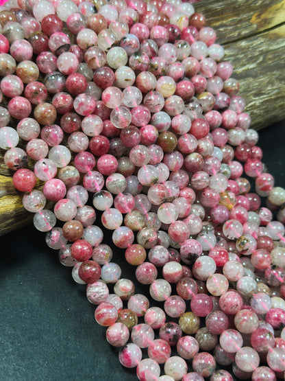 AA Natural Sakura Rhodonite Gemstone Bead 6mm 8mm 10mm Round Beads, Gorgeous Natural Pink Rhodonite Beads, Excellent Quality 15.5" Strand