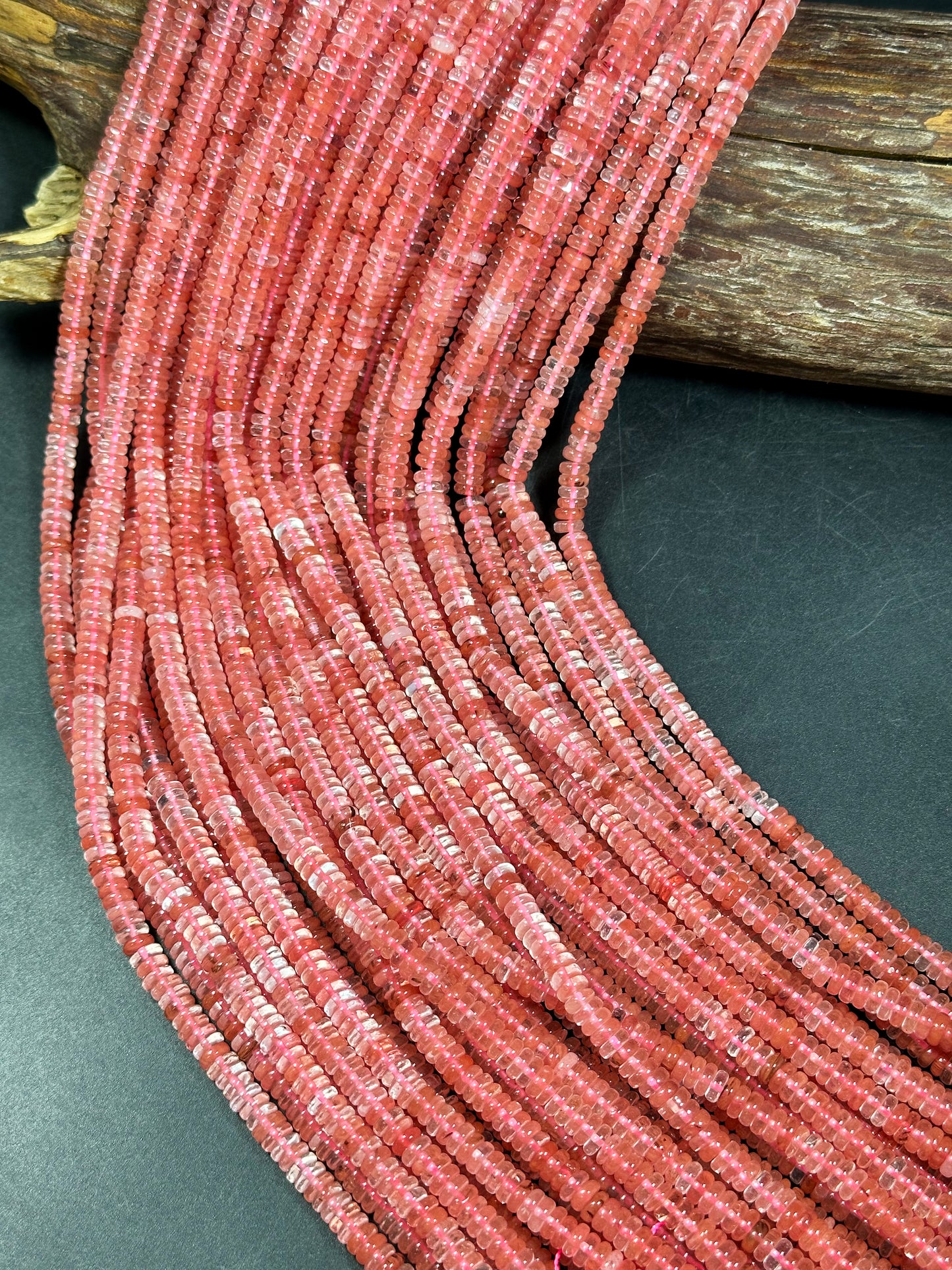 NATURAL Watermelon Quartz Gemstone Bead 6x2mm Rondelle Shape, Beautiful Clear Pink Color Watermelon Quartz Gemstone Bead Full Strand 15.5"