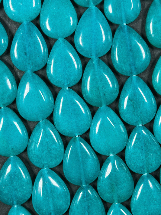 Natural Turquoise Blue Jade Gemstone Bead 20x15mm Teardrop Shape, Beautiful Turquoise Color Jade Beads, Excellent Quality Full Strand 15.5"