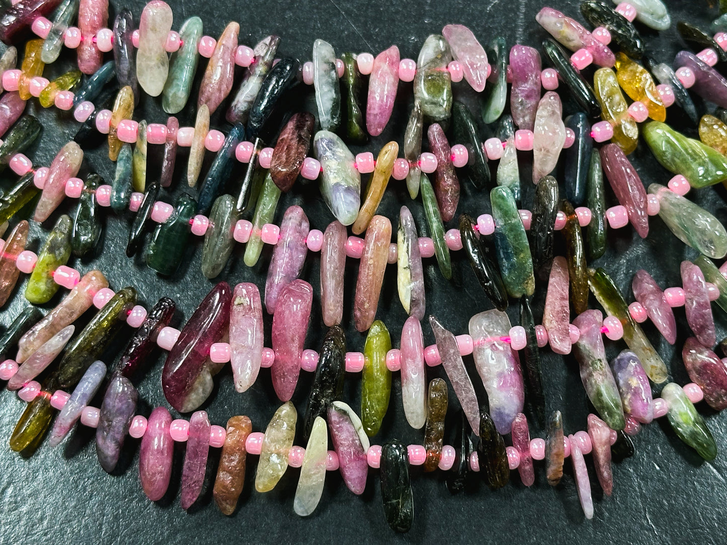 Natural Tourmaline Gemstone Bead Stick Shape Beads, Beautiful Multicolor Pink Green Orange Tourmaline Gemstone Beads, Full Strand 15.5"