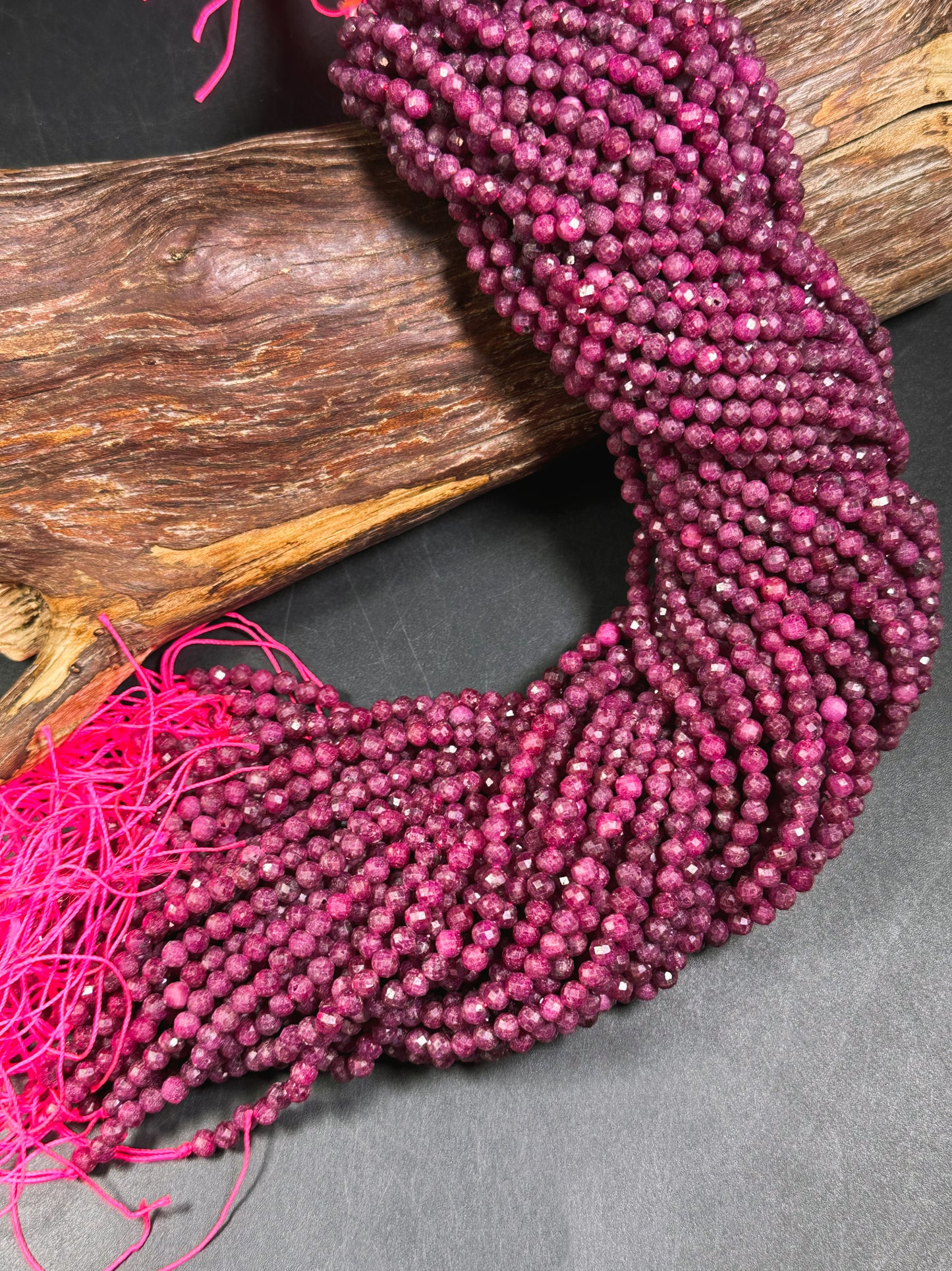 AAA Natural Red Ruby Faceted 3mm 4mm 5mm Round Bead, Beautiful Red Pink Color Ruby Gemstone Excellent Quality Full Strand 15.5"