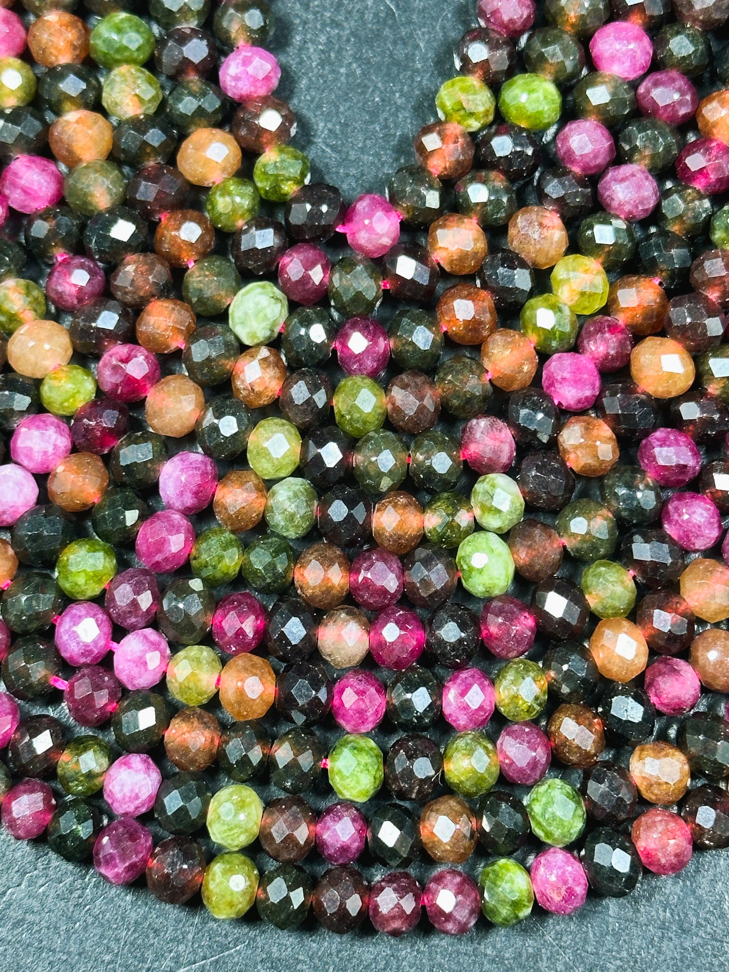 NATURAL Tourmaline Gemstone Bead Faceted 6x5mm 8x6mm Rondelle Shape, Beautiful Multicolor Tourmaline Gemstone Bead Great Quality Full Strand 15.5"