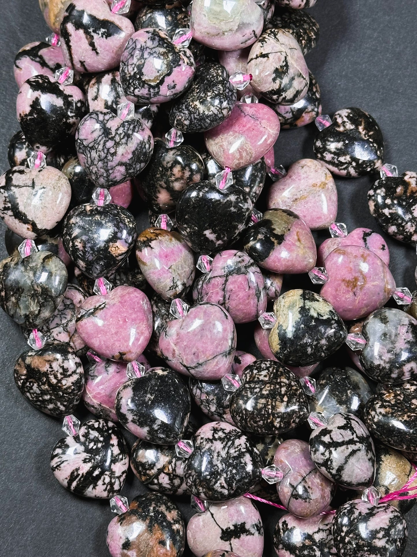 Natural Rhodonite Gemstone Bead 20mm Heart Shape Bead, Gorgeous Natural Pink Black Color Rhodonite Bead, Excellent Quality Full Strand 15.5"
