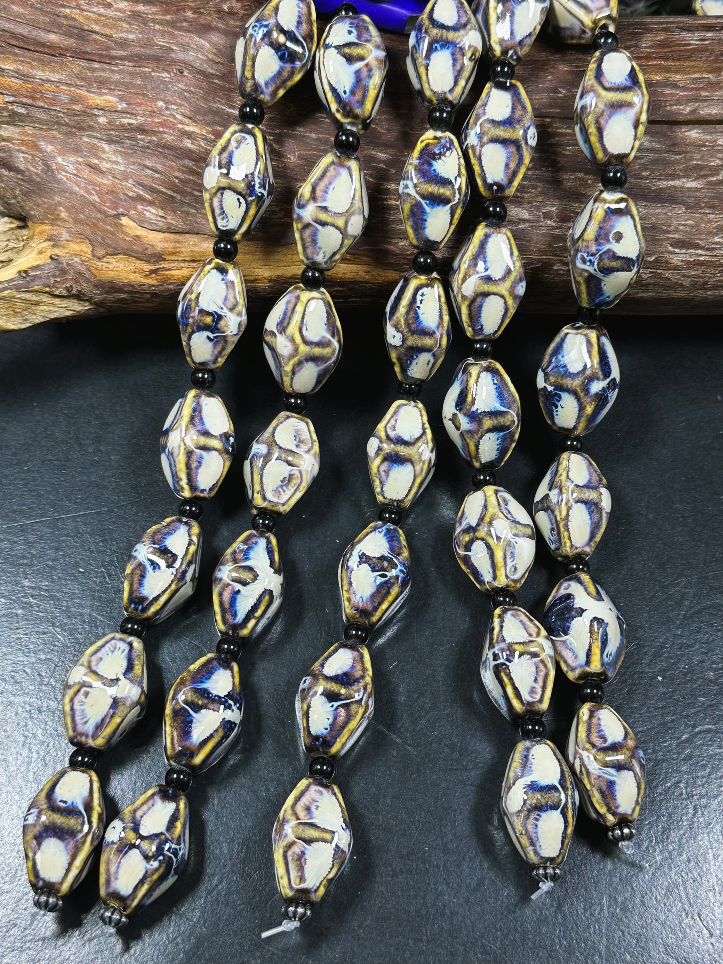 Beautiful Hand Painted Porcelain Bead, 27x16mm Unique Hand Painted Porcelain Barrel Shape Bead, Gorgeous Beige Brown Color Porcelain Bead 8"