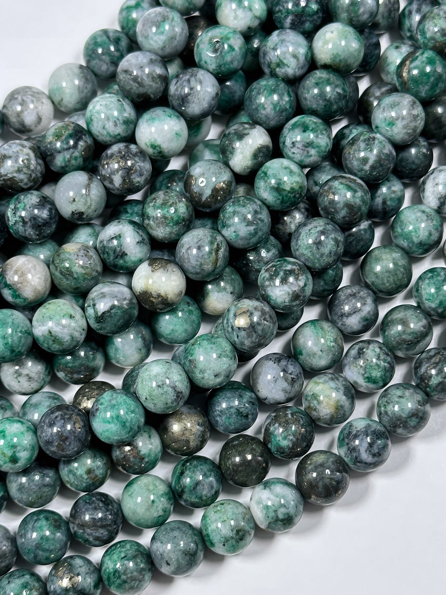 NATURAL Pyrite in Green Jade Gemstone Bead 6mm 8mm 10mm Round Beads. Gorgeous Green Color Copper Ore Gemstone Loose Beads Full Strand 15.5"