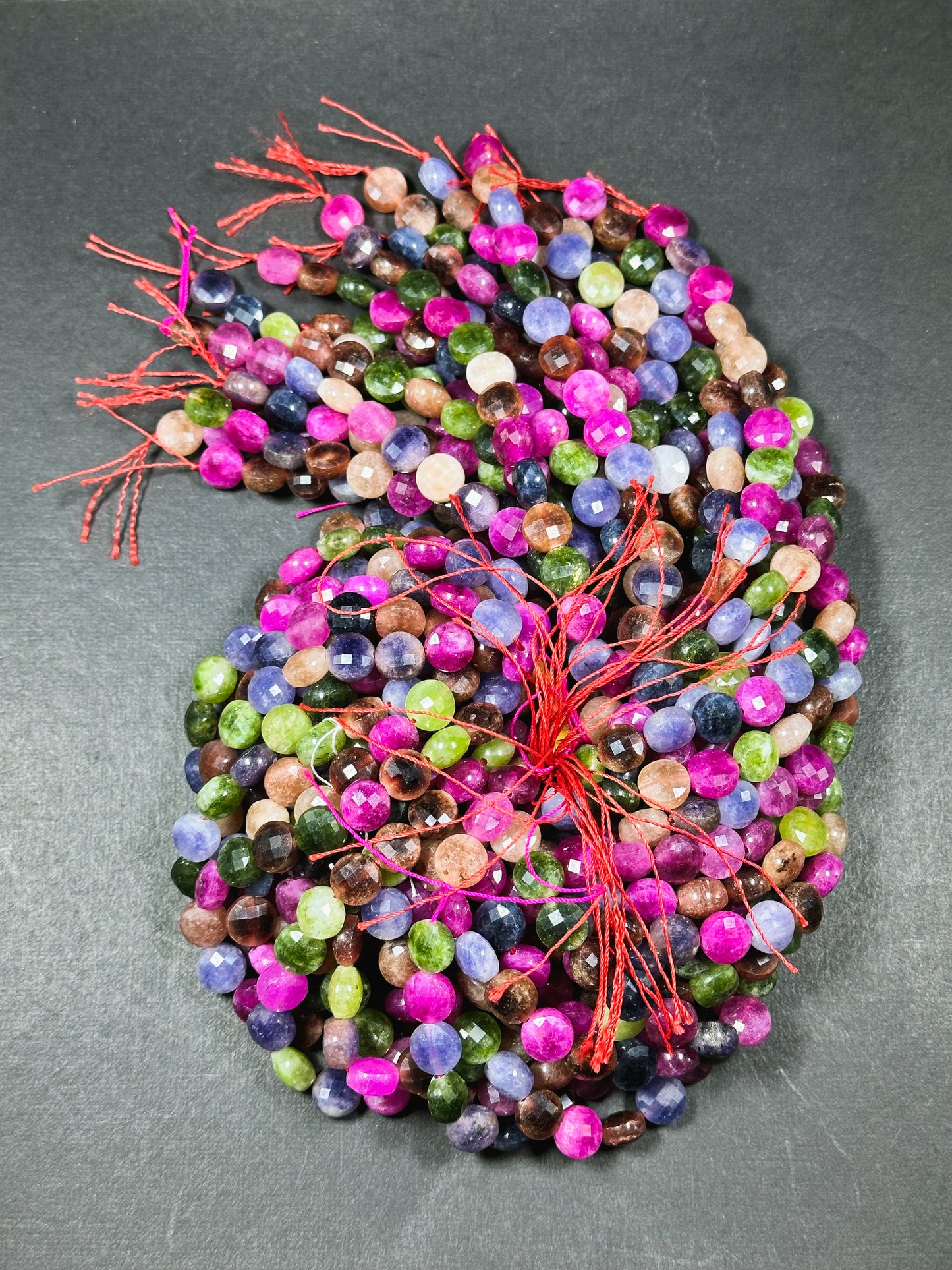 Natural Tourmaline Quartz Gemstone Bead Faceted 6mm 8mm 10mm Coin Shape, Beautiful Multicolor Tourmaline Beads, Excellent Quality Full Strand 15.5"