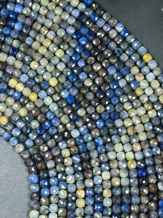 NATURAL Sapphire Gemstone Bead Faceted 6mm Cube Shape, Beautiful Natural Blue Color Sapphire Gemstone Bead, Great Quality Full 15.5" Strand