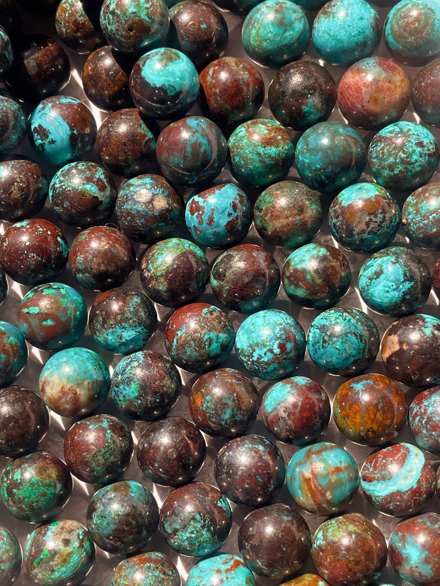 AAA Natural chrysocolla azurite gemstone round bead. 6mm 8mm 10mm round stone bead. Excellent quality. Natural turquoise blue color with brown