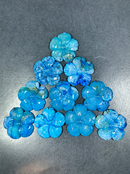 NATURAL Hand Carved Blue Cherry Blossom Flower Agate Gemstone Pendant 54mm Flower Shape, Gorgeous Blue Color Cherry Blossom Loose Pendant