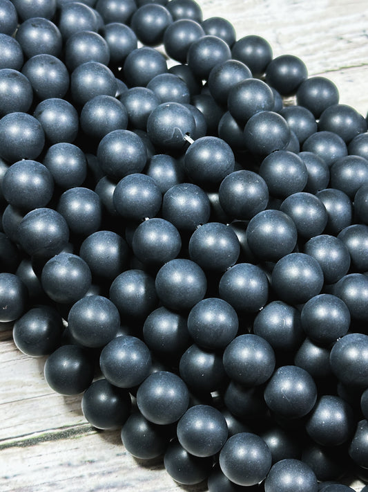 AAA Natural Matte Black Onyx Gemstone Bead 4mm 6mm 8mm 10mm 12mm Smooth Matte Round Beads, Full Strand 15.5"