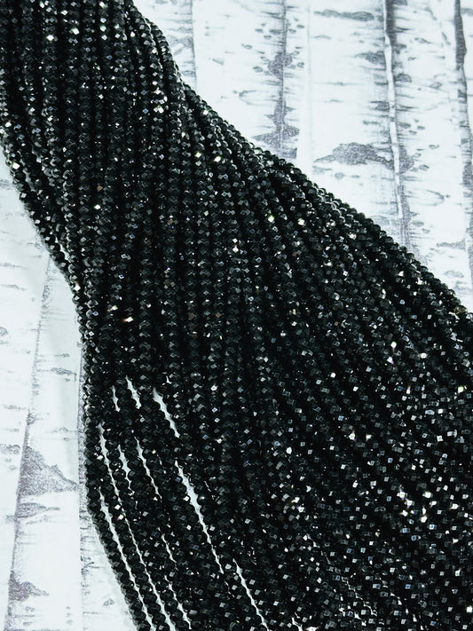 Natural Black Spinel Gemstone Bead Faceted 2x3mm Rondelle Shape Bead, Beautiful Natural Black Color Spinel Beads, Great Quality 15.5" Strand