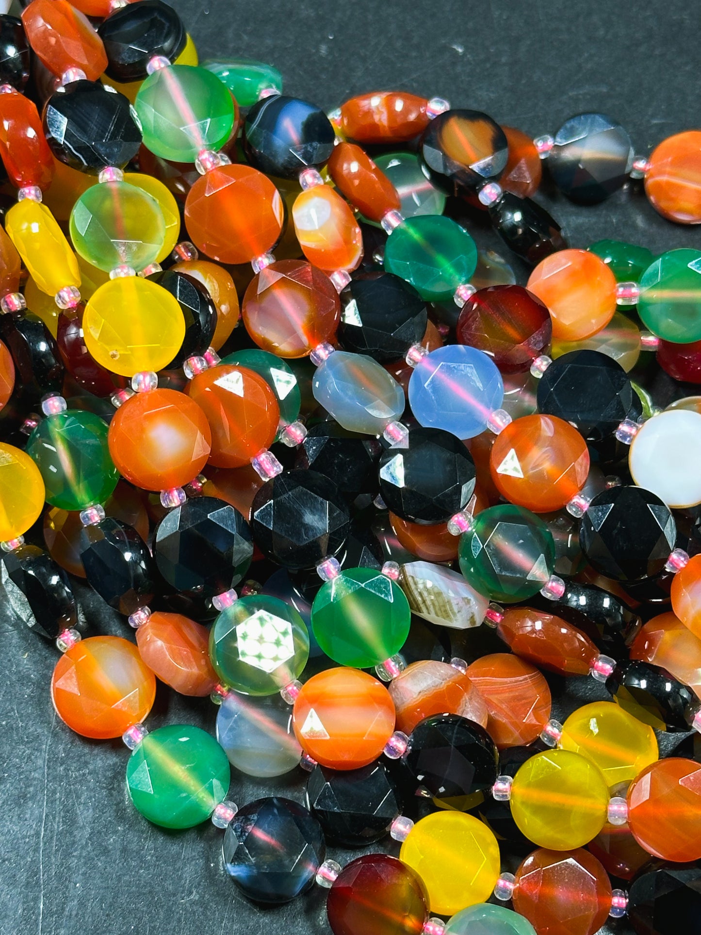 Natural Botswana Agate Gemstone Bead Faceted 12mm Coin Shape Bead, Beautiful Multicolor Botswana Agate Bead, Great Quality Full Strand 15.5"