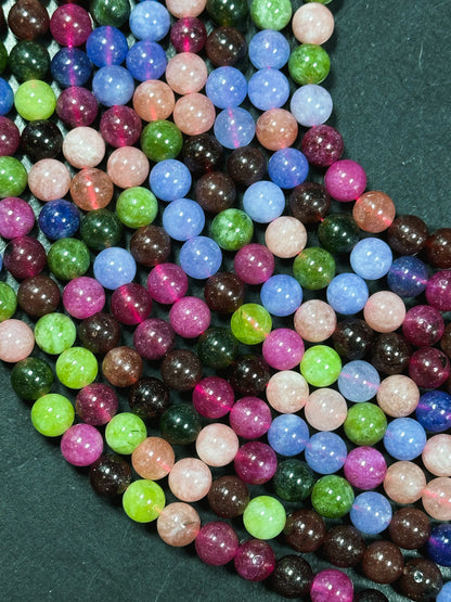 NATURAL Tourmaline Gemstone Bead 6mm 8mm 10mm Round Bead, Gorgeous Multicolor Tourmaline Gemstone Bead, Full Strand 15.5" Great Quality Bead