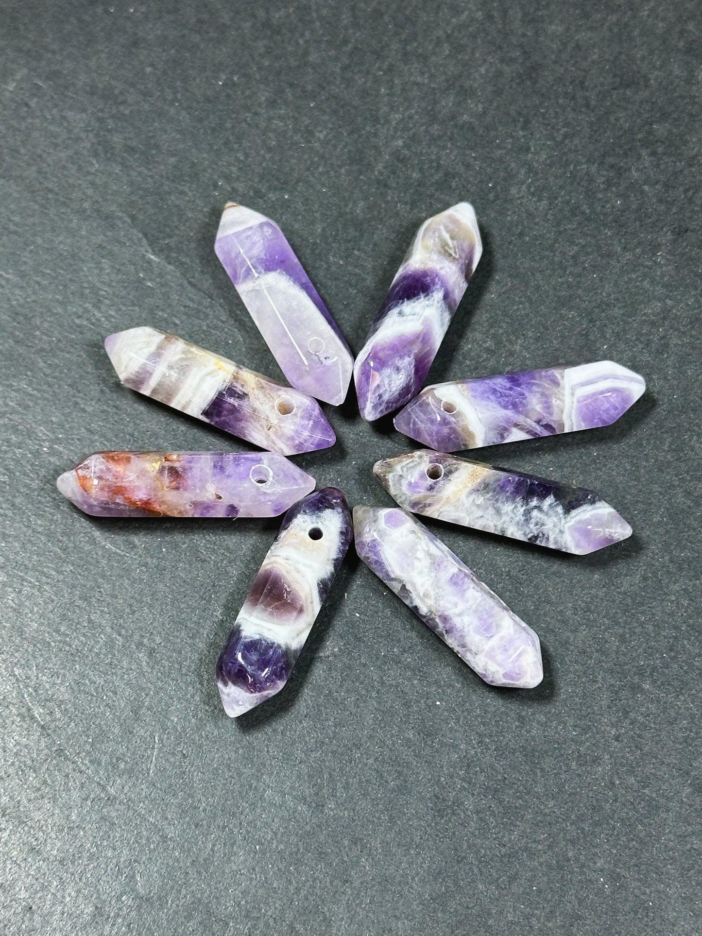 Natural Amethyst Gemstone Bead Faceted 33x8mm Double Point Shape Beautiful Natural Purple Banded Amethyst Gemstone Bead Focal Pendant Piece