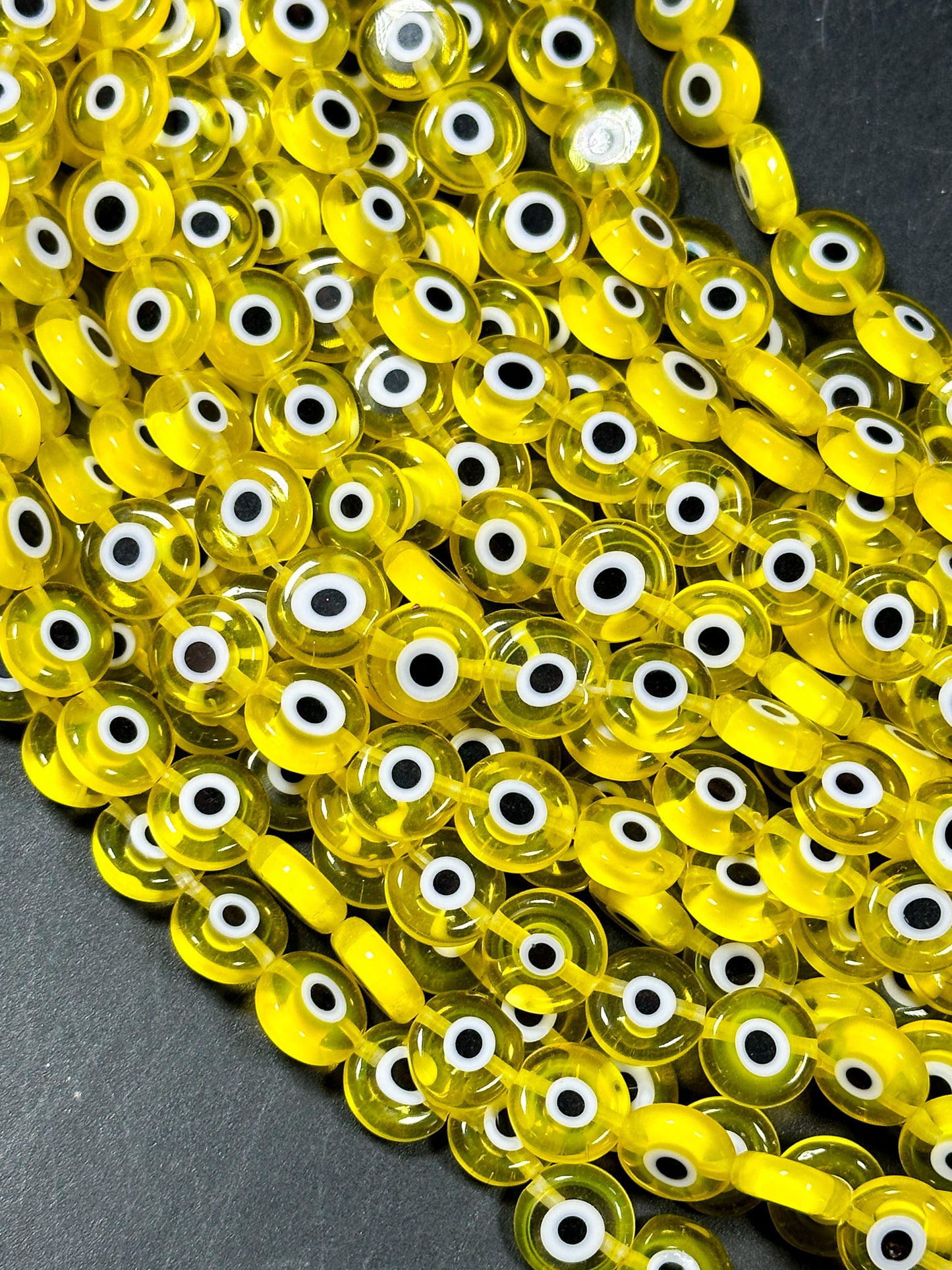 Beautiful Evil Eye Glass Beads 10mm Flat Coin Shape, Beautiful Clear Yellow Color Evil Eye Beads, Religious Amulet Prayer Great Quality Bead
