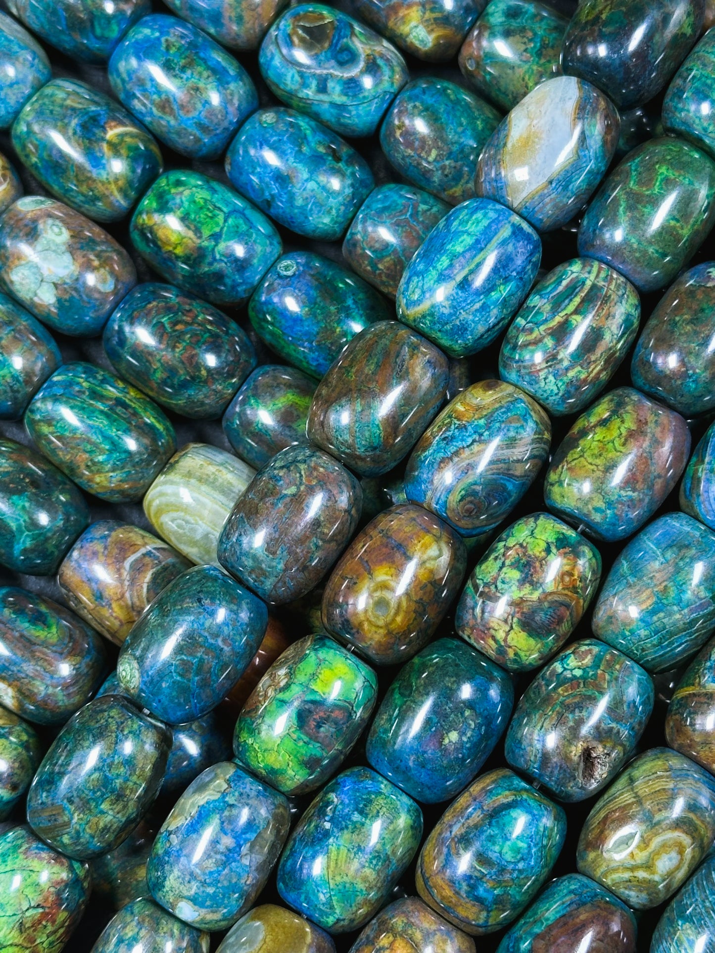 Natural Tibetan Gemstone Bead 17x13mm Barrel Shape, Gorgeous Multicolor Green Blue Tibetan Gemstone Beads, Excellent Quality Full Strand 13"