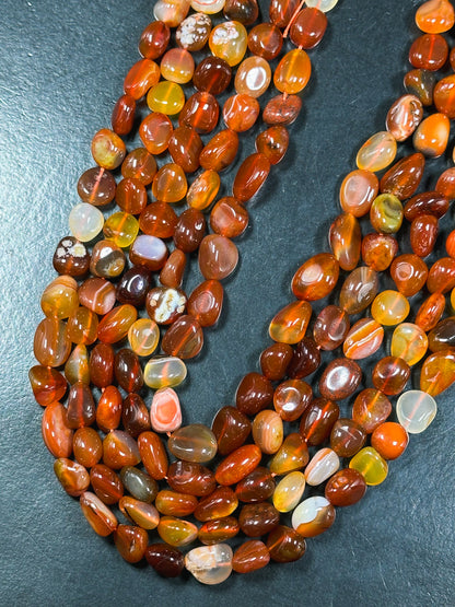 Natural Carnelian Gemstone Bead Freeform Pebble Shape Bead, Beautiful Natural Red Orange Color Carnelian Bead, Great Quality 15.5" Strand