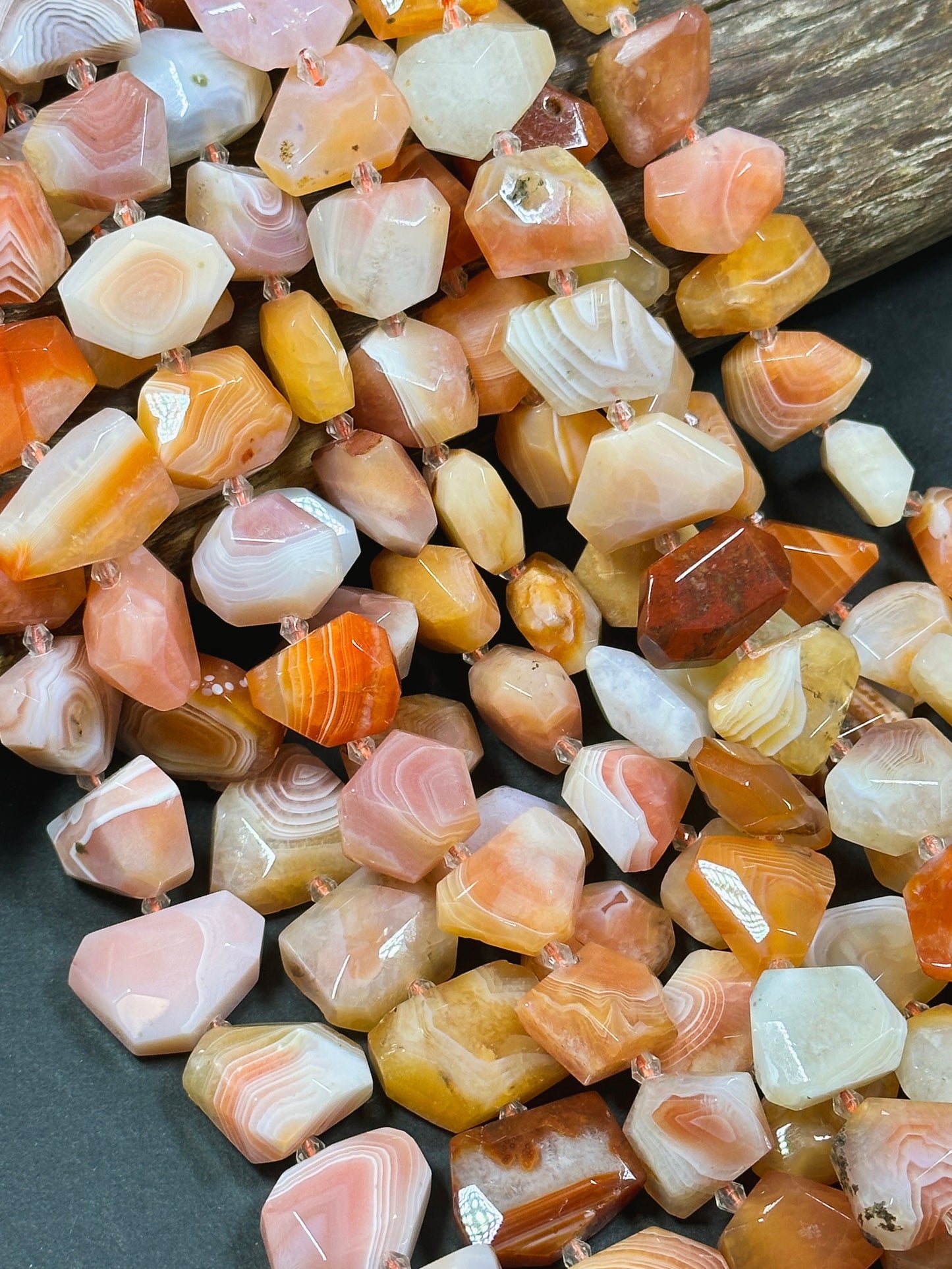 Natural Botswana Agate Gemstone Bead Faceted Nugget Shape, Beautiful Orange White Color Botswana Beads, Excellent Quality Full Strand 15.5"