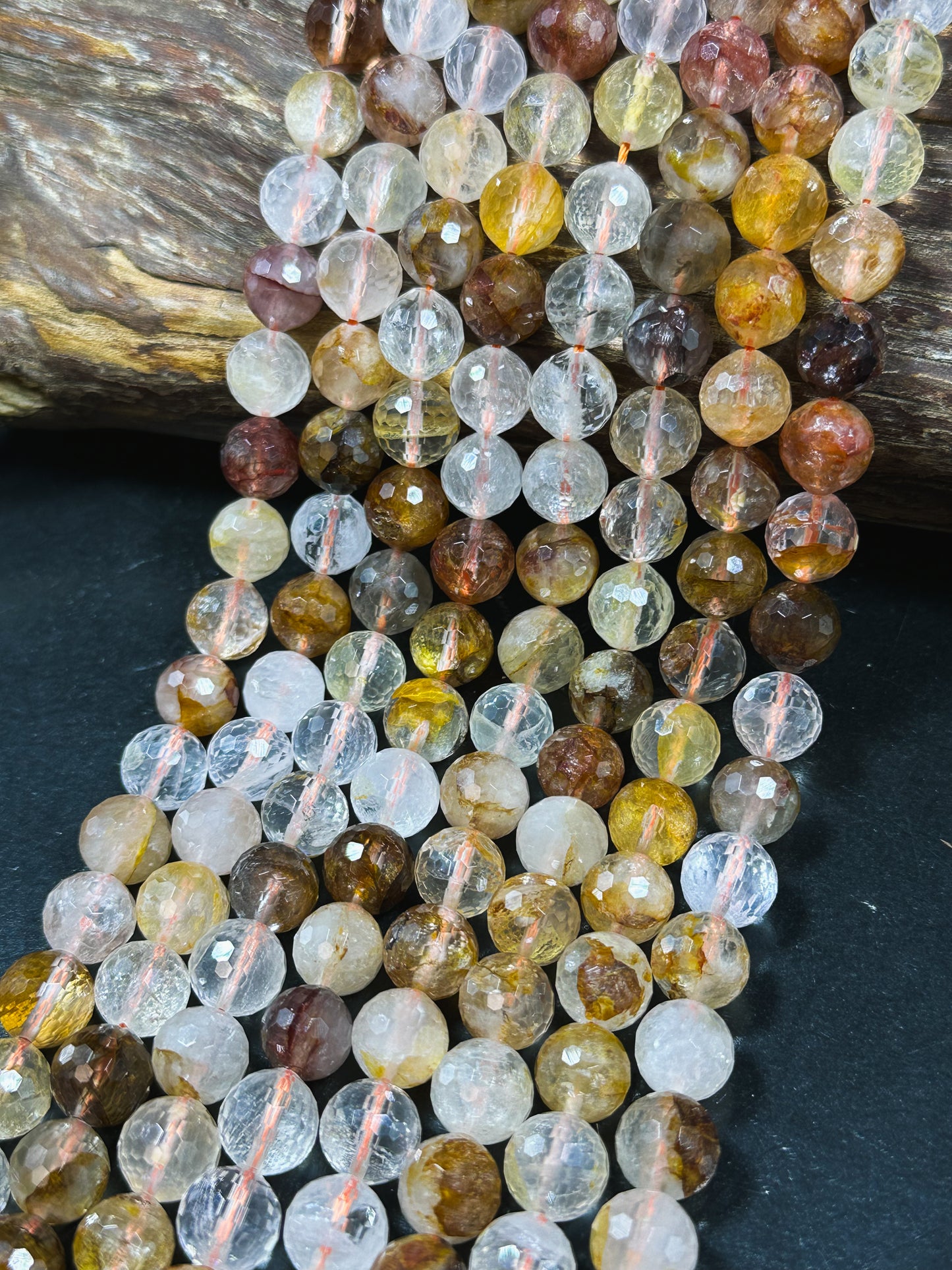 Natural Rutilated Golden Healer Quartz Gemstone Bead Faceted 6mm 8mm 10mm Round Bead, Beautiful Golden Yellow Clear Quartz Bead 15.5" Strand
