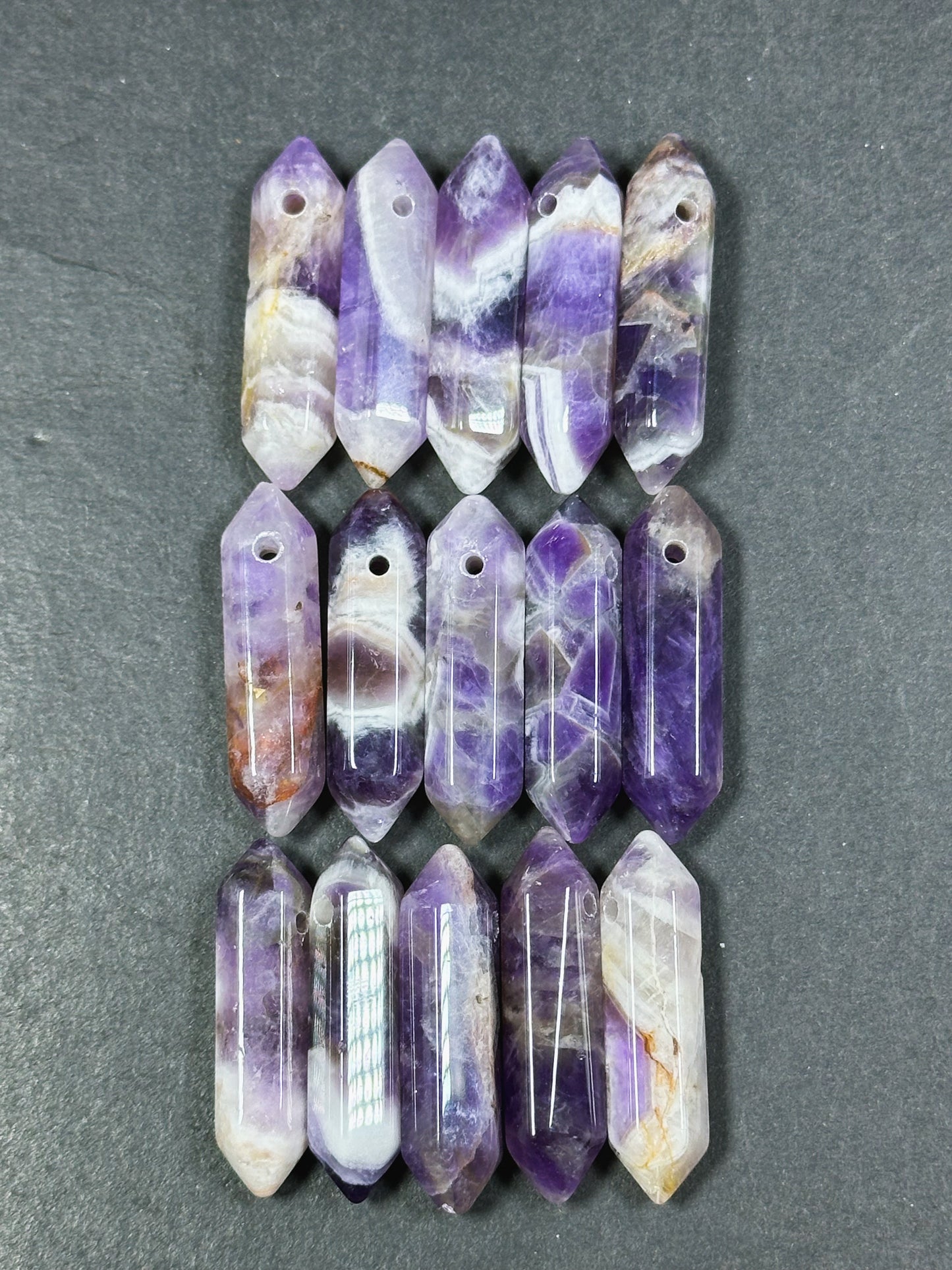 Natural Amethyst Gemstone Bead Faceted 33x8mm Double Point Shape Beautiful Natural Purple Banded Amethyst Gemstone Bead Focal Pendant Piece
