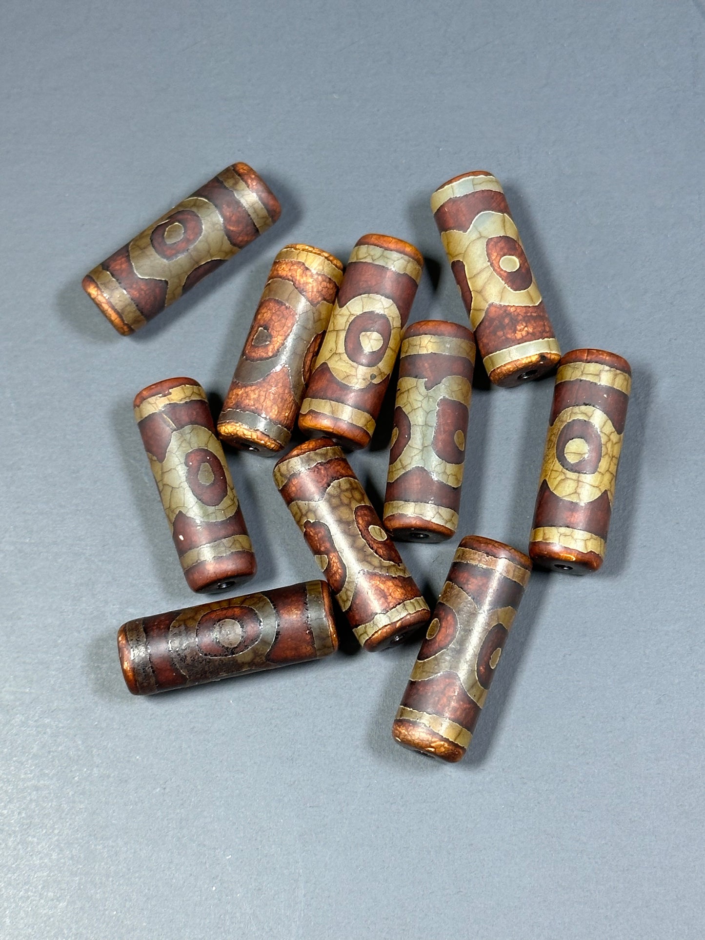 NATURAL Hand Painted Tibetan Agate Stone Bead 30x10mm Tube Shape Bead, Beautiful Brown Color Hand Painted Tibetan LOOSE Beads