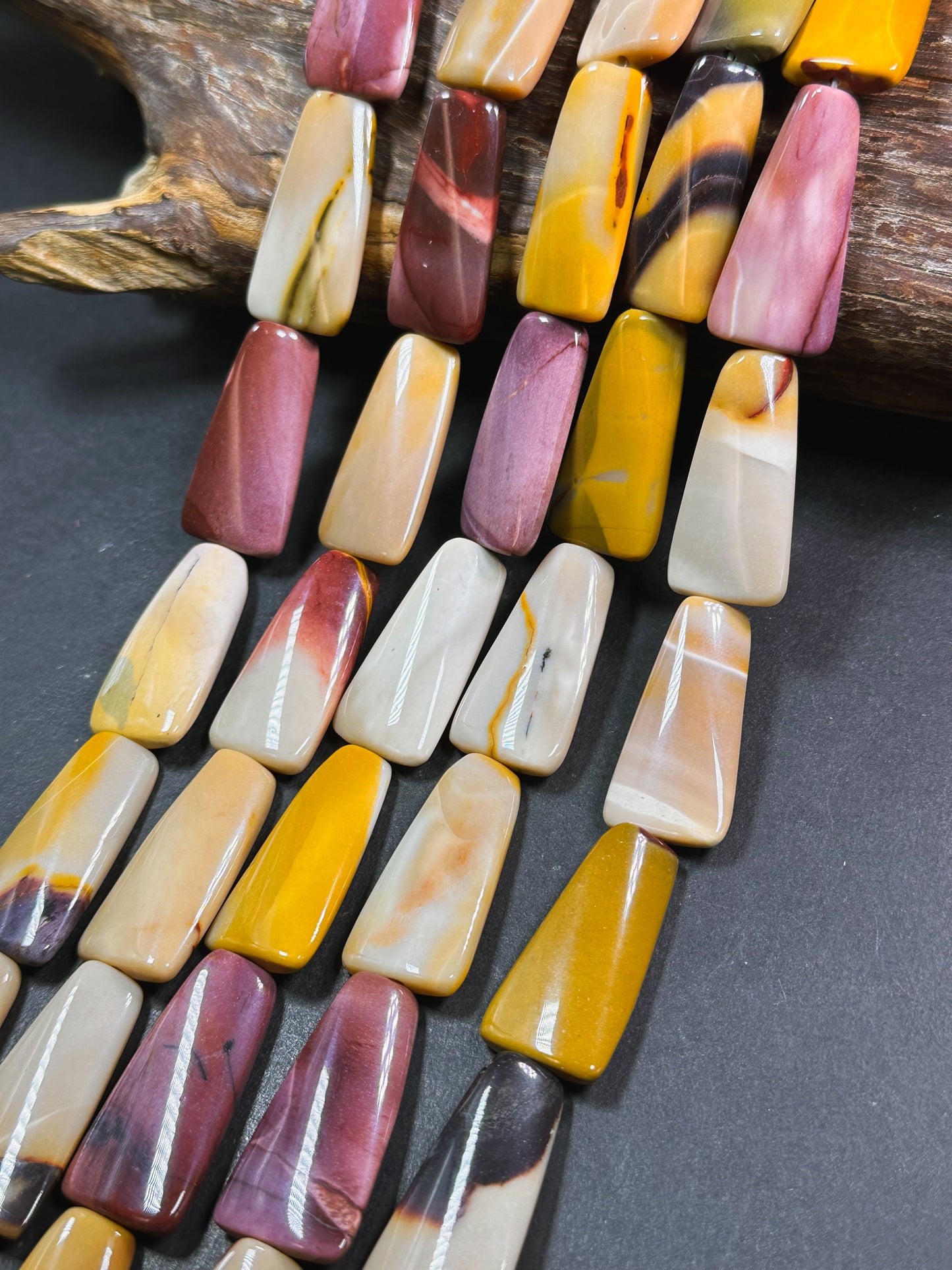 Natural Mookaite Gemstone Bead 36x17mm Trapezoid Shape, Beautiful Natural Red Yellow Color Mookaite Jasper Gemstone Bead, Full Strand 15.5"