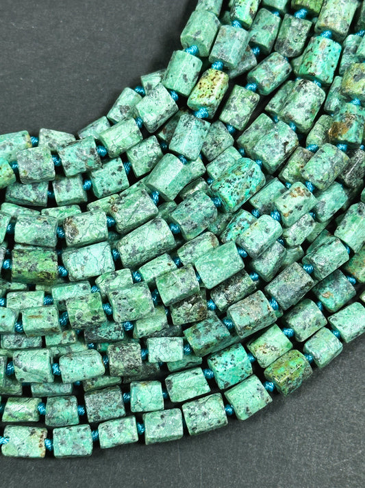 Natural African Turquoise Gemstone Faceted 8x6mm Tube Shape Bead, Beautiful Green Turquoise Color African Turquoise Beads Full Strand 15.5"