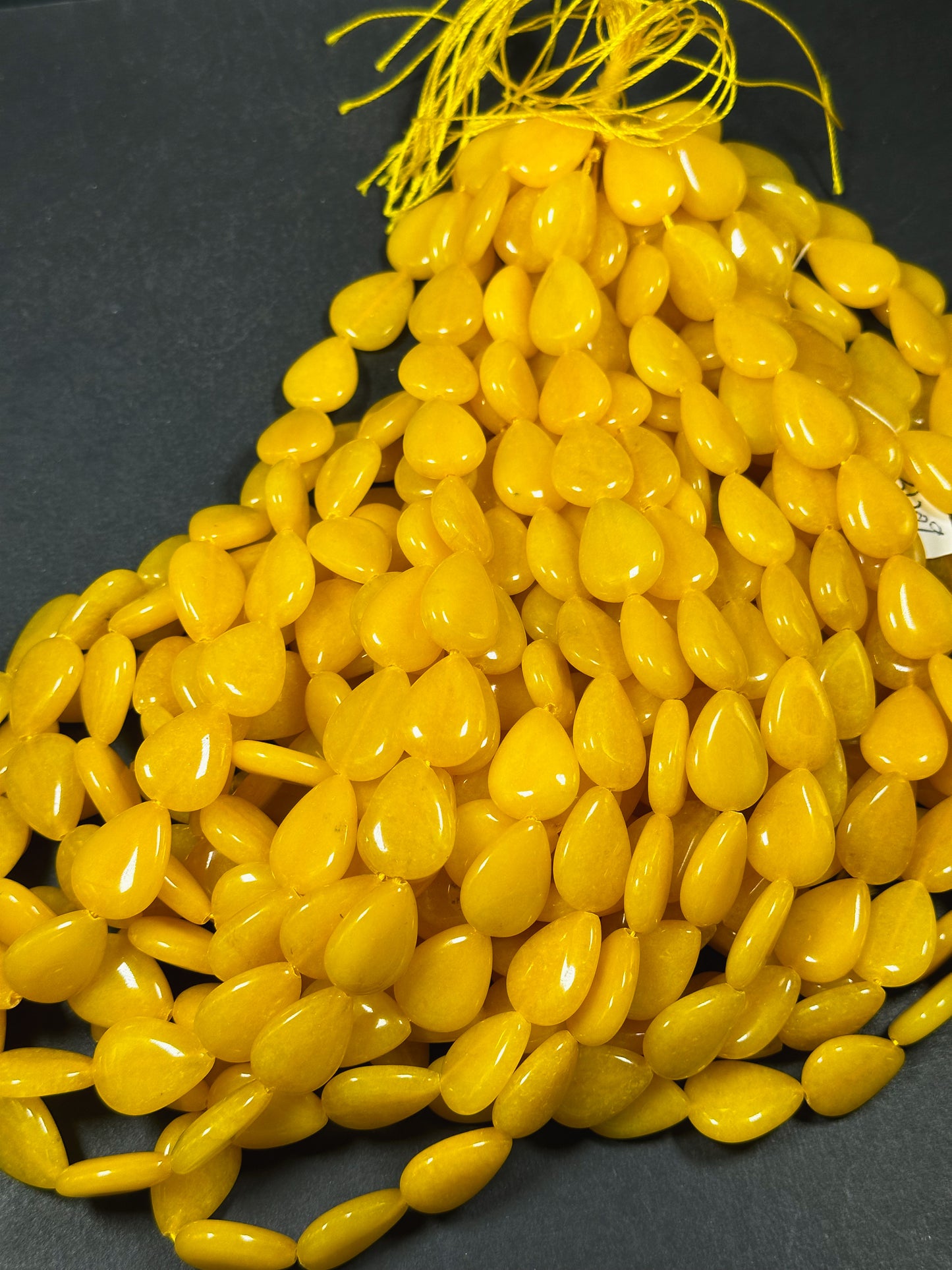 Natural Yellow Jade Gemstone Bead 20x15mm Teardrop Shape, Beautiful Yellow Color Jade Gemstone Beads, Excellent Quality Full Strand 15.5"