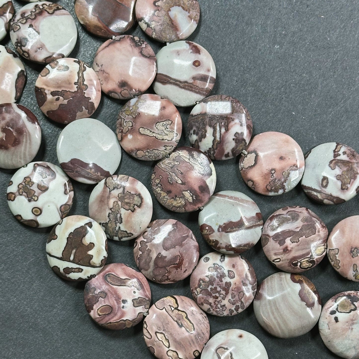 Natural Orbicular Jasper Gemstone Bead Faceted 19mm Coin Shape Bead, Beautiful Natural Gray Brown Color Jasper Stone Bead, Full Strand 15.5"