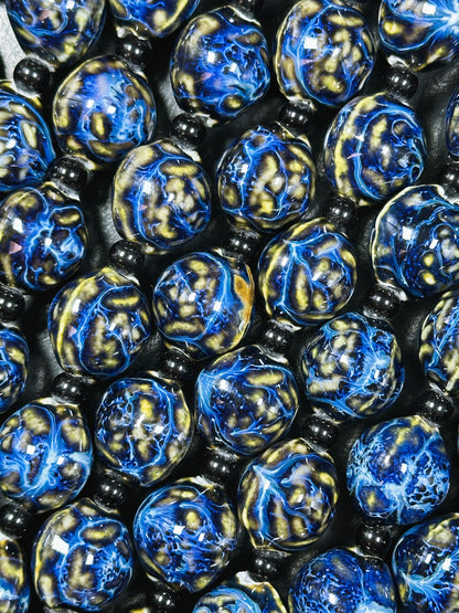 Beautiful Hand Painted Porcelain Beads, 18mm Unique Hand Painted Blue Porcelain Round Shape Beads, Gorgeous Blue Color Porcelain Bead 9"