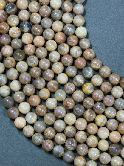 Mystic Natural Sunstone Gemstone Bead 4mm 6mm 8mm 10mm 12mm Round Beads, Beautiful Natural Peach Brown Color Sunstone Bead Full Strand 15.5"