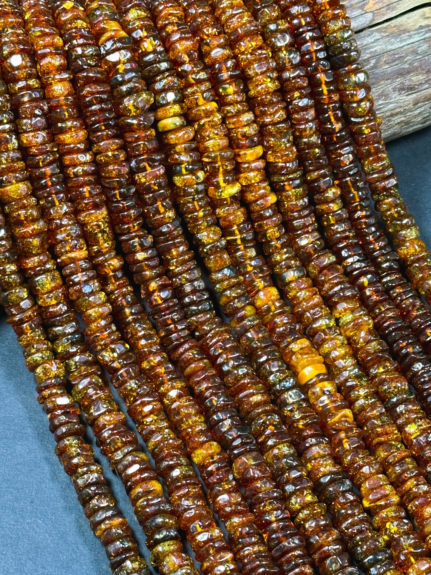 Natural Baltic Amber Gold Stone Bead 8-10mm Rondelle Shape, Beautiful Dark Golden Orange Color Baltic Amber Gold Succinite Beads, Great Quality Full Strand 15.5"