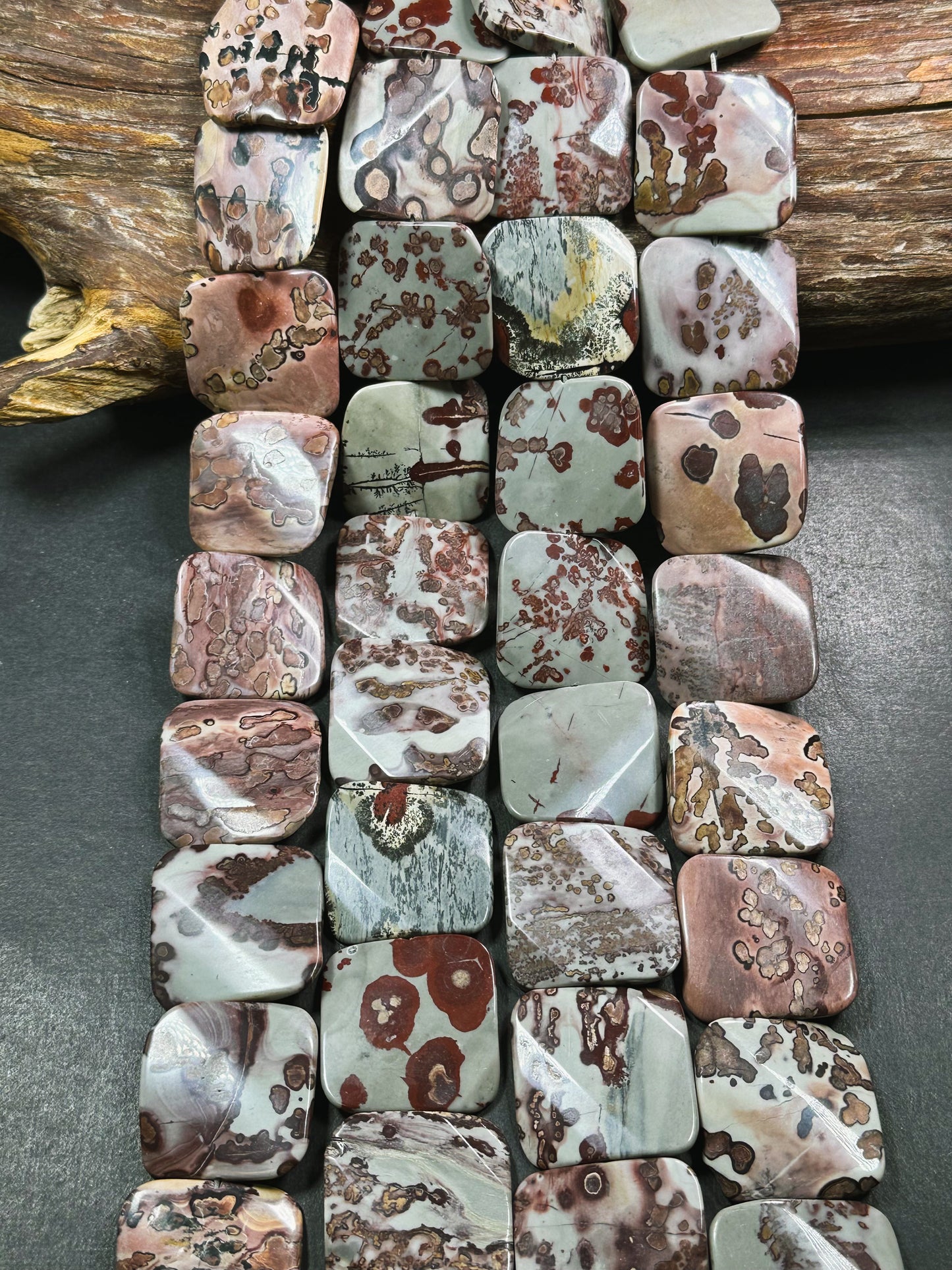 Natural Orbicular Jasper Gemstone Bead 30mm Curved Square Shape, Beautiful Natural Gray Brown Color Jasper Stone Bead, Full Strand 15.5"