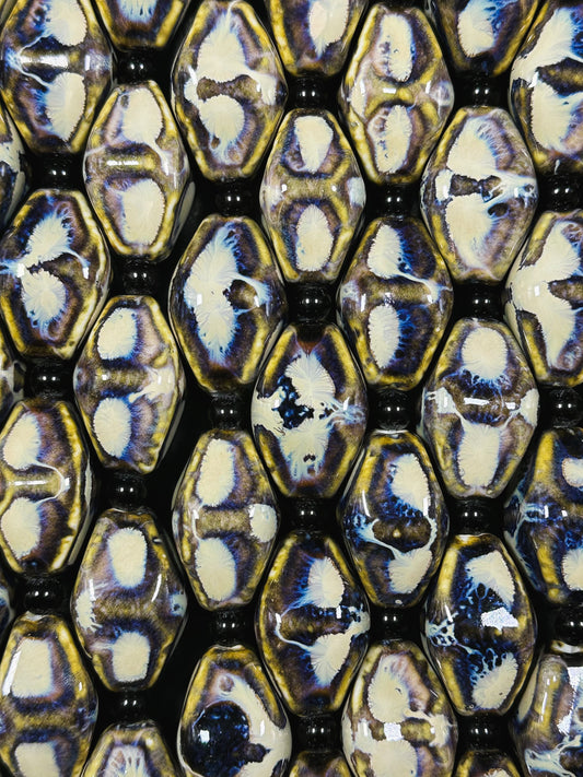 Beautiful Hand Painted Porcelain Bead, 27x16mm Unique Hand Painted Porcelain Barrel Shape Bead, Gorgeous Beige Brown Color Porcelain Bead 8"