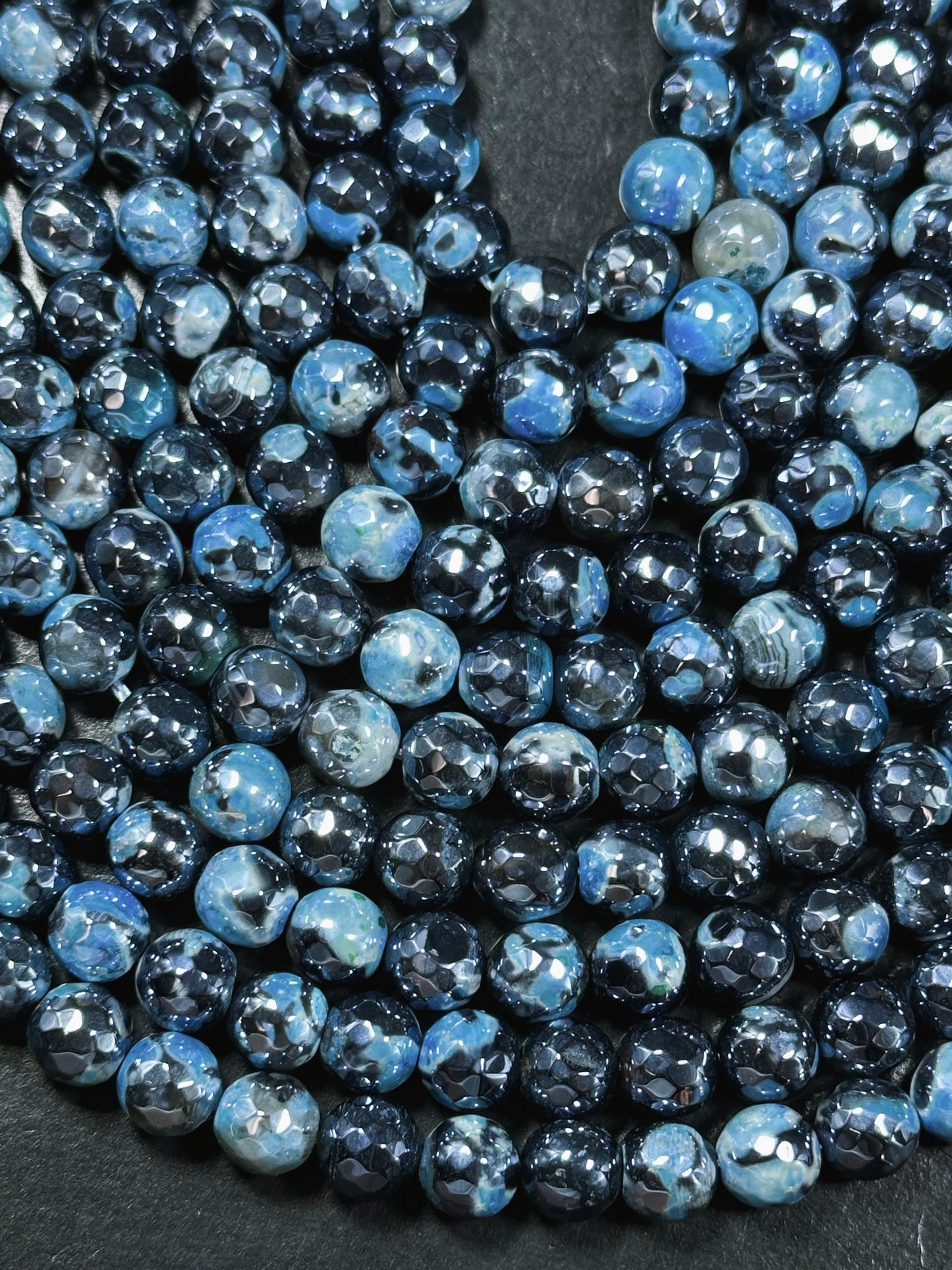 Mystic Natural Tibetan Agate Gemstone Bead Faceted 8mm 10mm Round Beads, Beautiful Mystic Light Sky Blue Agate Stone Bead, Full Strand 15.5"