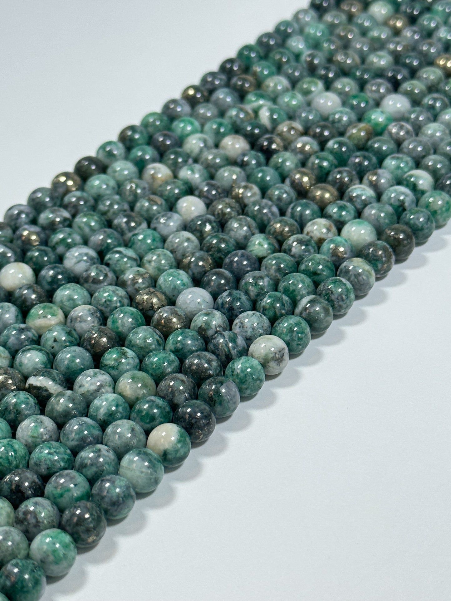 NATURAL Pyrite in Green Jade Gemstone Bead 6mm 8mm 10mm Round Beads. Gorgeous Green Color Copper Ore Gemstone Loose Beads Full Strand 15.5"