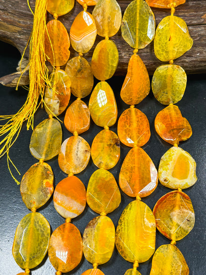 Natural Dragon Skin Agate Gemstone Bead Faceted Freeform Oval Shape, Beautiful Orange Color Dragon Skin Agate Beads, Full Strand 15.5"