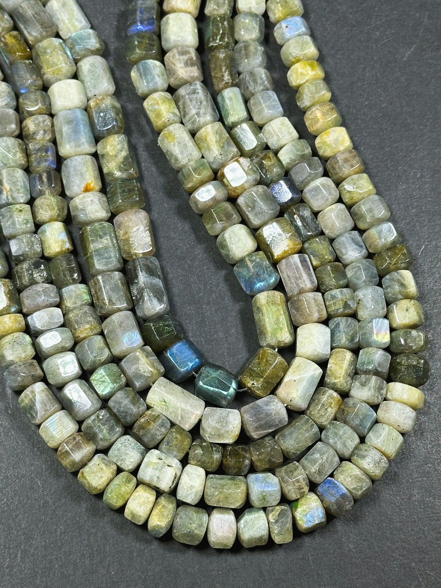 Natural Labradorite Gemstone Bead Faceted Tube Shape Bead, Gorgeous Natural Gray Brown Color, Blue Rainbow Flash Labradorite Beads 15.5"