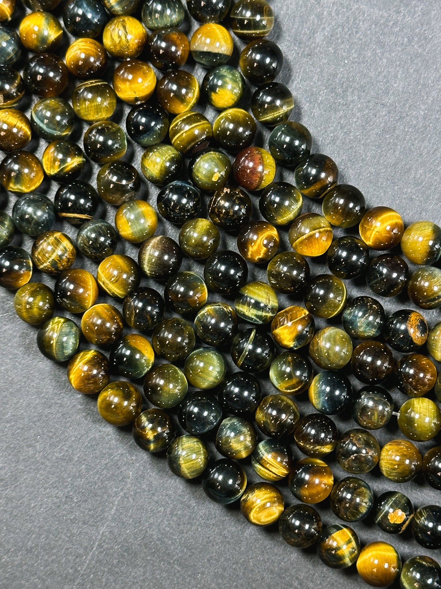 Natural Tiger Eye Gemstone Bead 4mm 6mm 8mm Round Beads, Beautiful Natural Brown Dark Navy Blue Color Tiger Eye Stone Beads 15.5" Strand