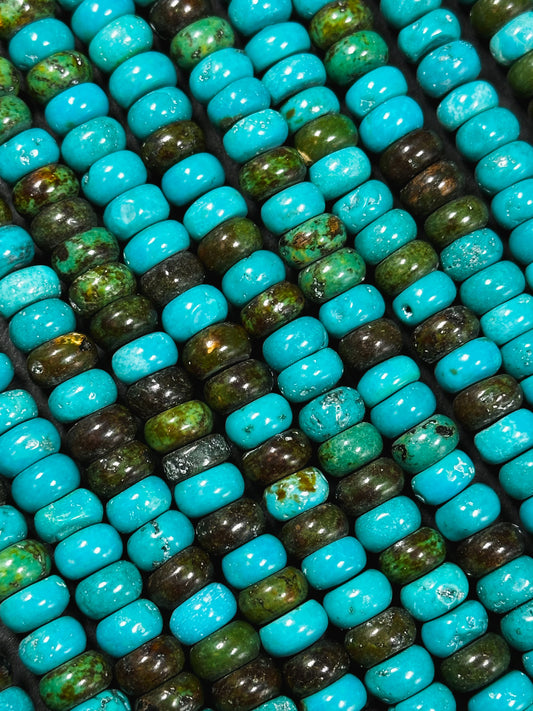 Natural Blue Chinese Turquoise Gemstone Bead 8x5mm Rondelle Shape, Beautiful Blue Brown Color Turquoise Gemstone, Great Quality 15.5" Strand