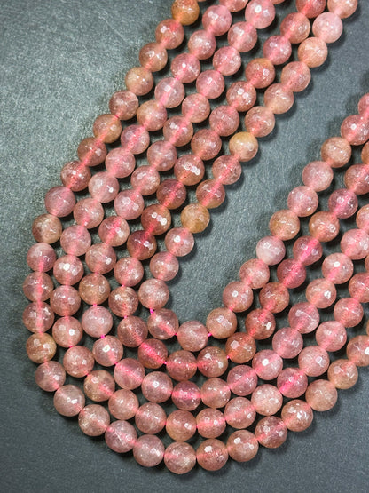 Natural Strawberry Quartz Gemstone Bead Faceted 6mm 8mm 10mm 12mm Round Beads, Beautiful Pink Red Strawberry Quartz Bead Full Strand 15.5"