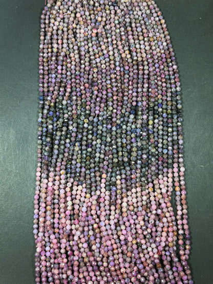 Natural Ruby Sapphire Gemstone Bead Faceted 5mm Round Beads, Beautiful Multicolor Pink Purple Color Ruby Sapphire Beads, Full Strand 15.5"