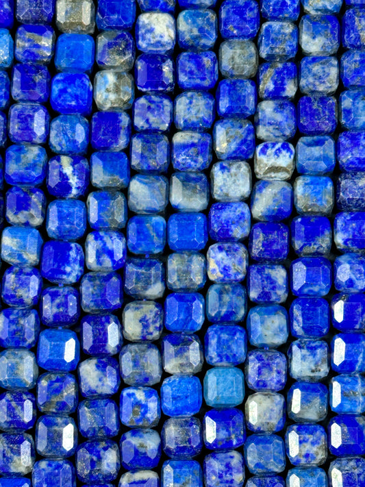 NATURAL Lapis Lazuli Gemstone Bead, Faceted 6mm Cube Shape Beads. Beautiful Natural Blue Color Lapis Lazuli Gemstone Beads Full Strand 15.5"