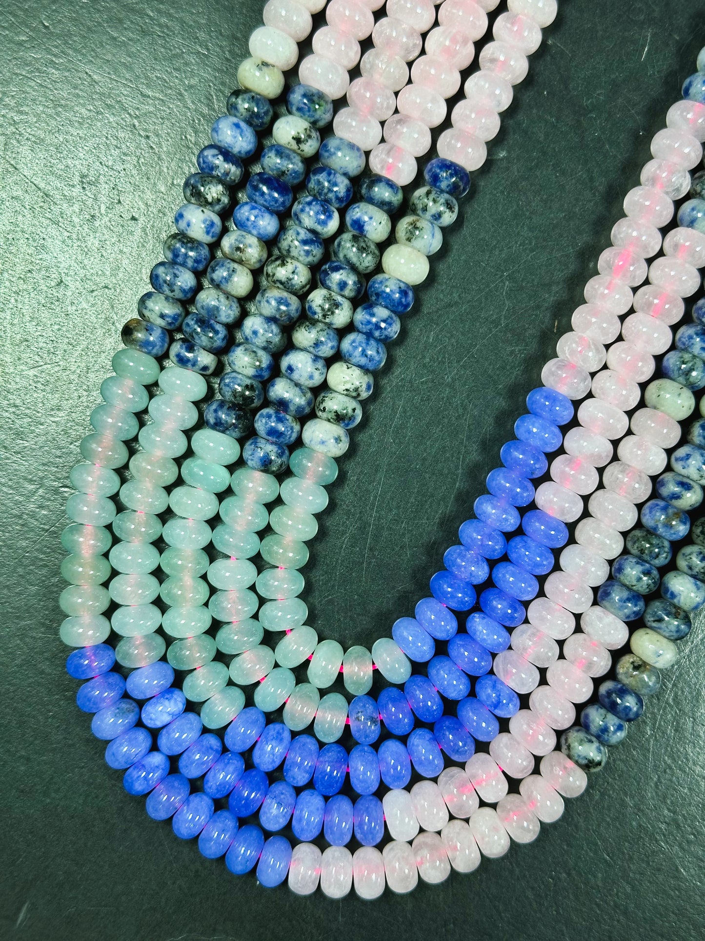 Natural Mixed Gemstone Beads 8x5mm Rondelle Shape, Beautiful Multi Jade Rose Quartz Sodalite Aquamarine Gemstone Beads Full Strand 15.5"