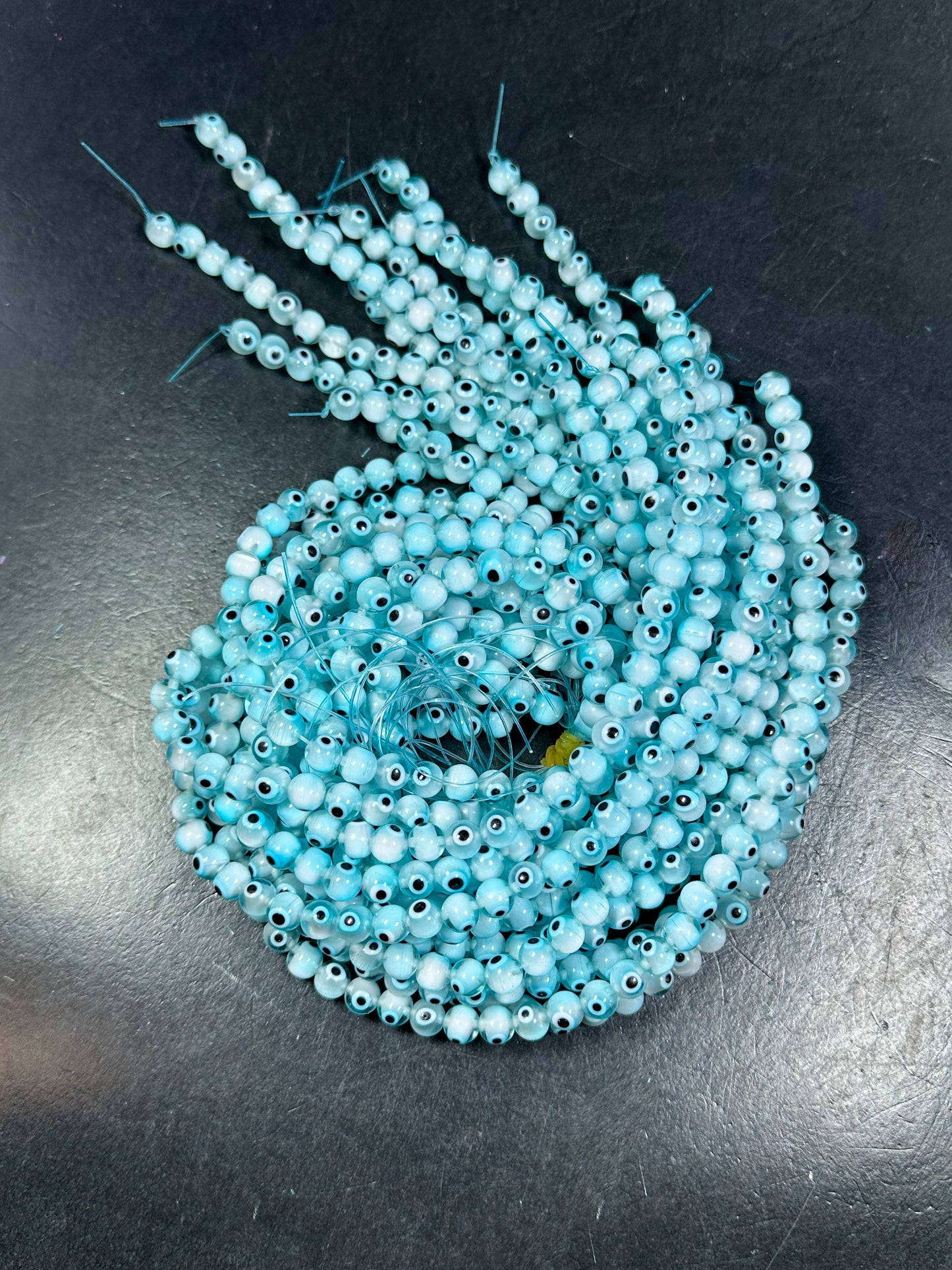 Beautiful Aqua Blue Evil Eye Glass Beads 8mm Round Beads, Beautiful Aqua Blue Clear Evil Eye Amulet Glass Beads, Full Strand Glass Beads