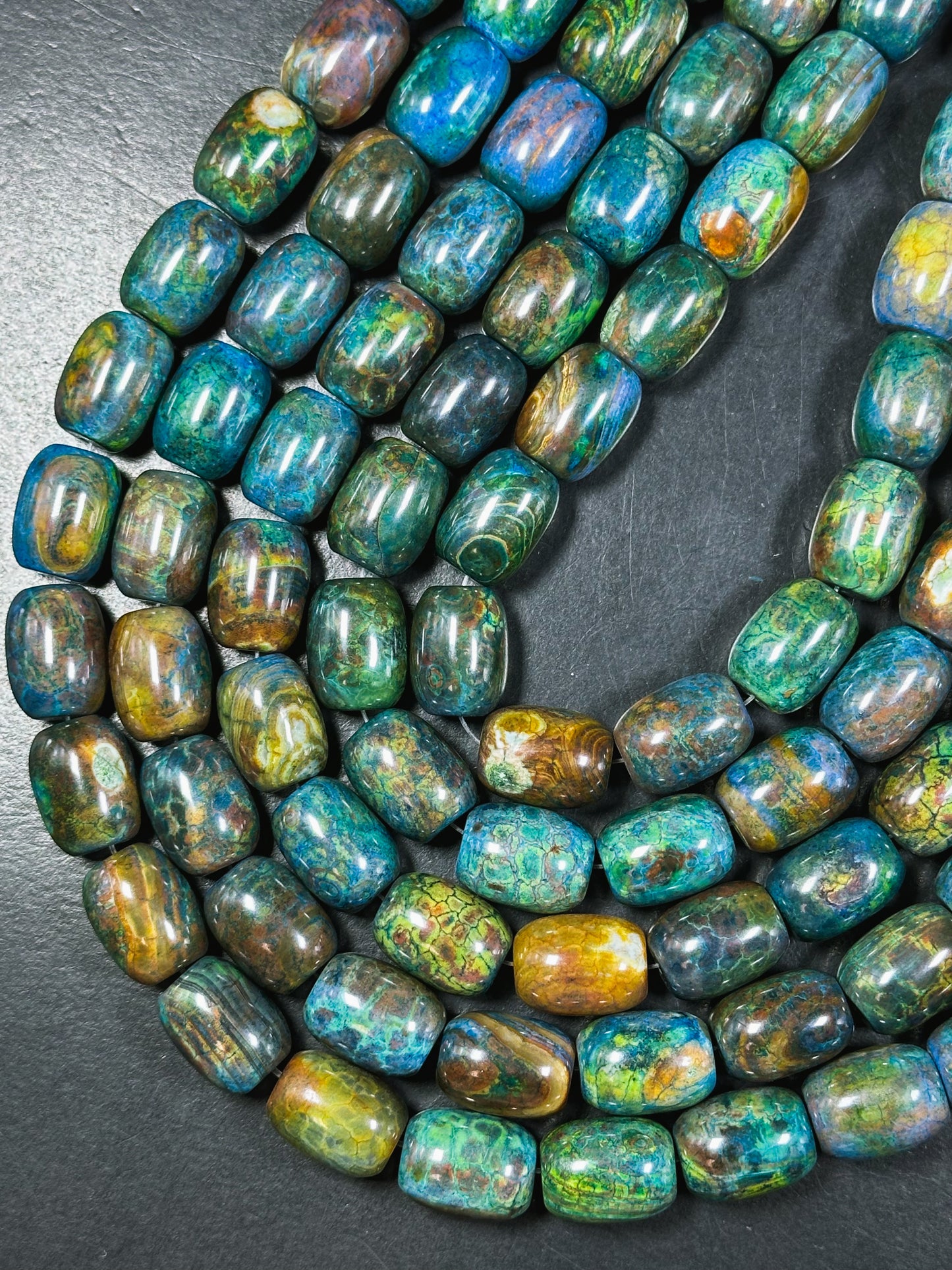 Natural Tibetan Gemstone Bead 17x13mm Barrel Shape, Gorgeous Multicolor Green Blue Tibetan Gemstone Beads, Excellent Quality Full Strand 13"