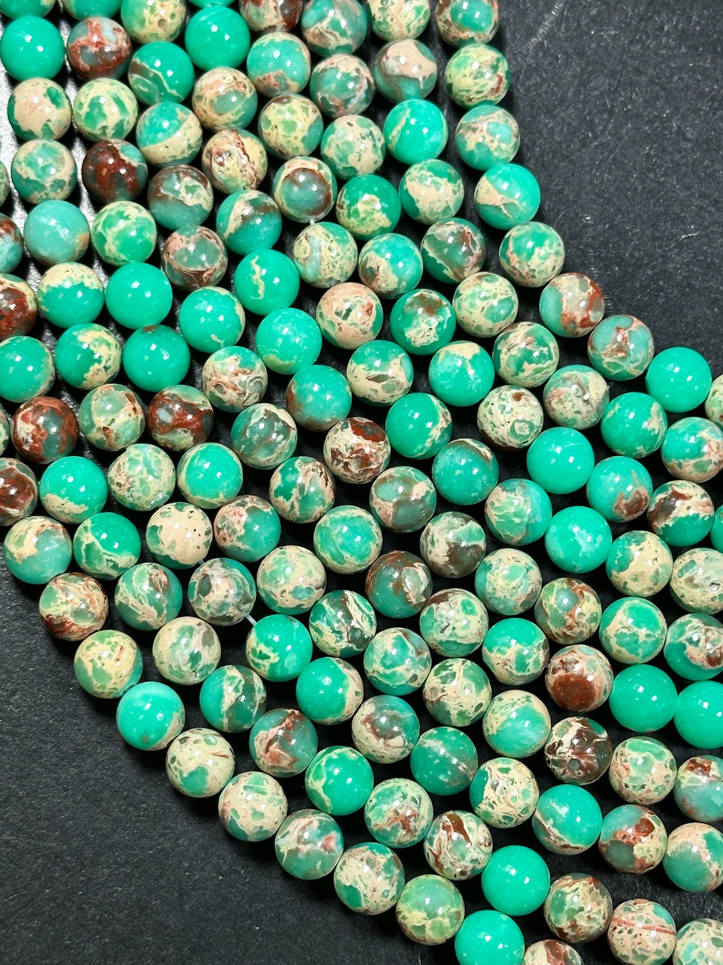 Natural Sea Sediment Jasper Gemstone Bead 6mm 8mm Round Beads, Beautiful Teal Green Beige Color Imperial Jasper Beads Full Strand 15.5"