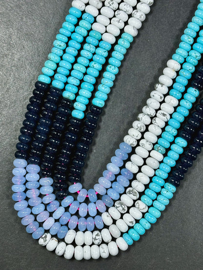 Natural Mixed Gemstone Beads 8x5mm Rondelle Shape, Beautiful Multi Stone Howlite Turquoise Aquamarine Blue Jade Gemstone Beads, Full Strand 15.5"