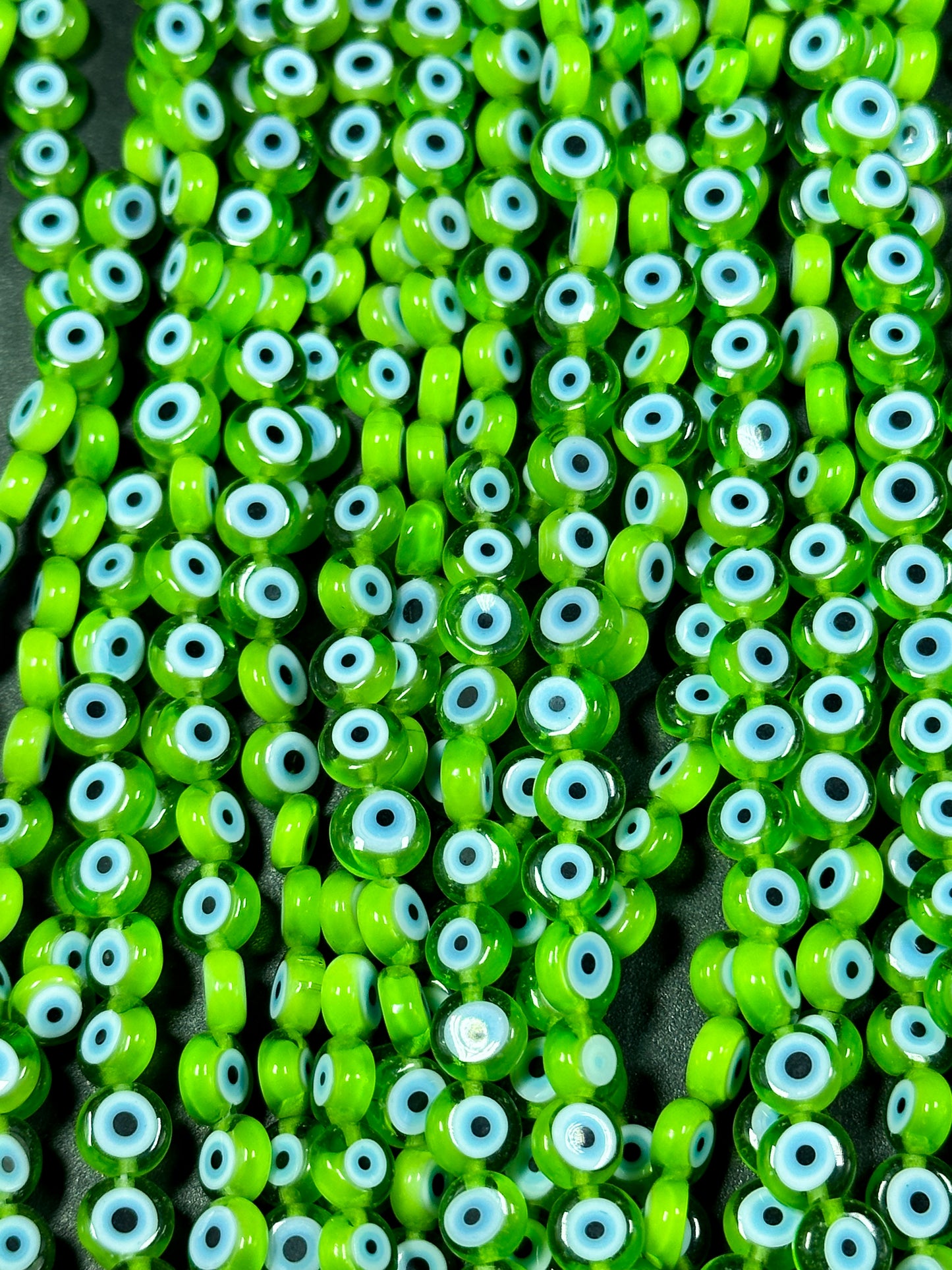 Beautiful Evil Eye Glass Beads 6mm Flat Coin Shape, Beautiful Green with Blue Eye Color Evil Eye Beads, Religious Amulet Prayer Beads